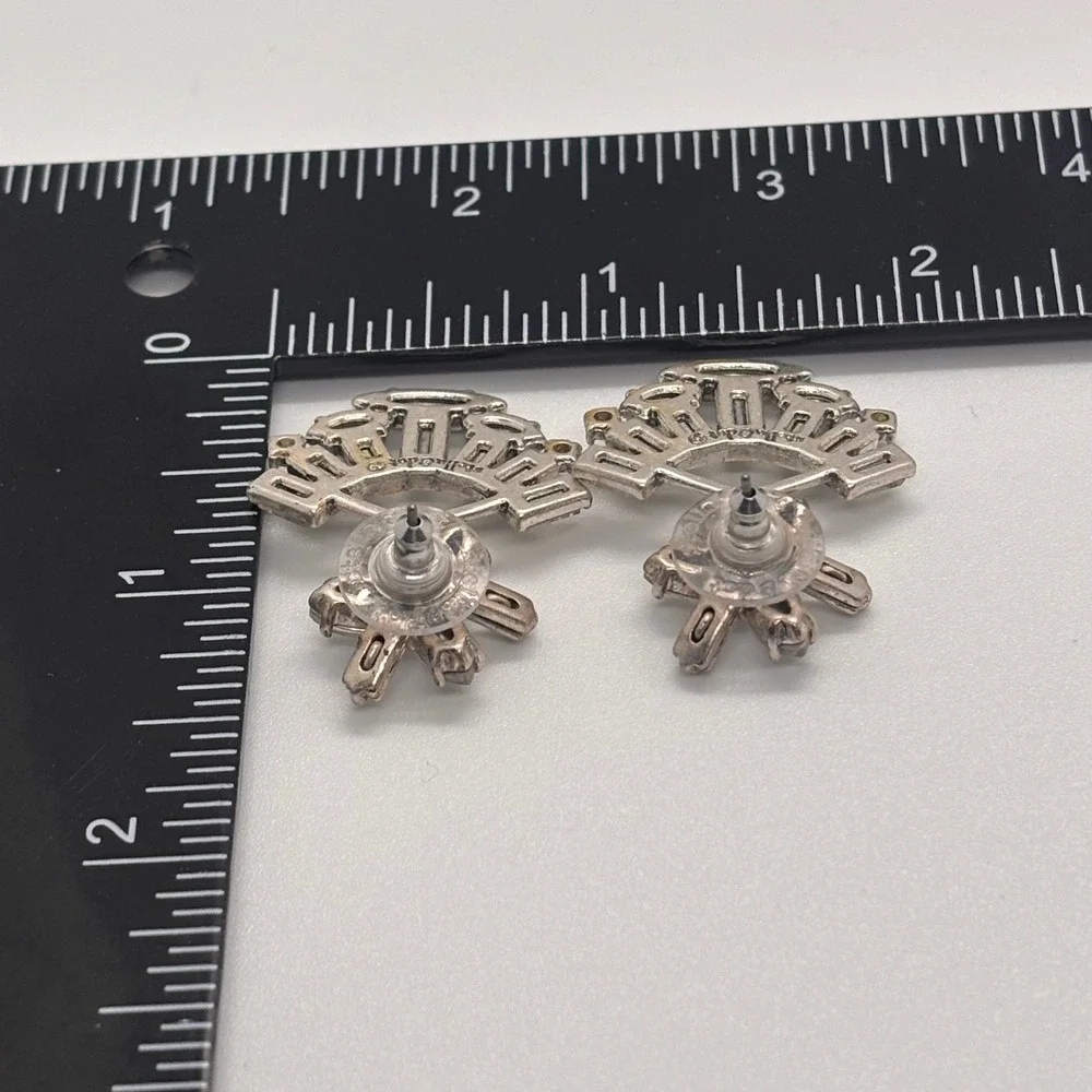 Stella Dot Earrings Fan Shape Crystal Statement Silver‎ Tone Studs Sparkle